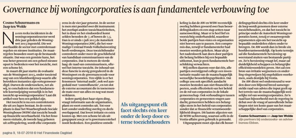 Governance bij Woningcorporaties is aan fundamentele verbouwing toe